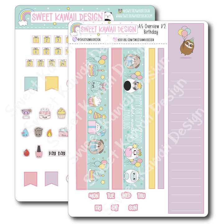 Birthday Monthly Overview Stickers - A5