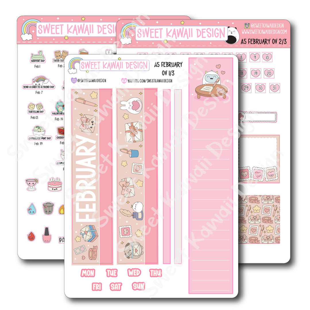 February 2026 Monthly Overview Stickers - A5