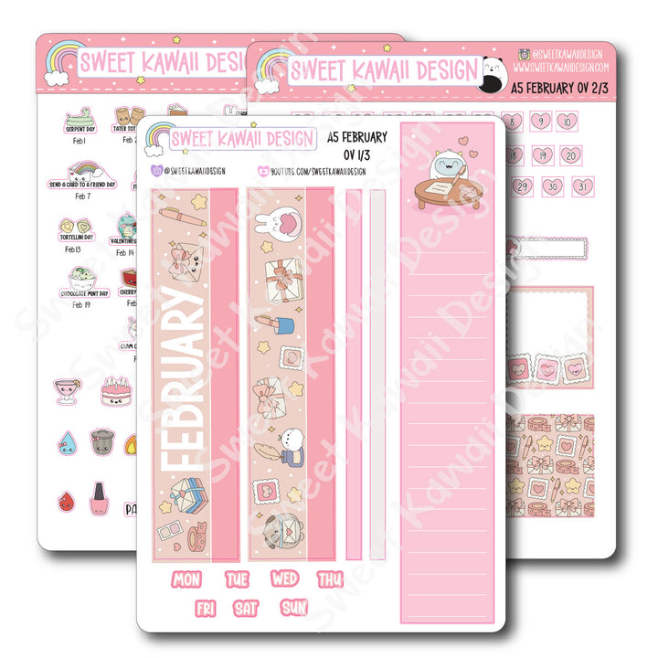 February 2026 Monthly Overview Stickers - A5
