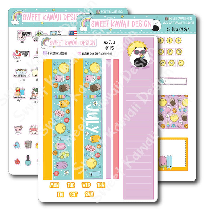 July 2025 Monthly Overview Stickers - A5