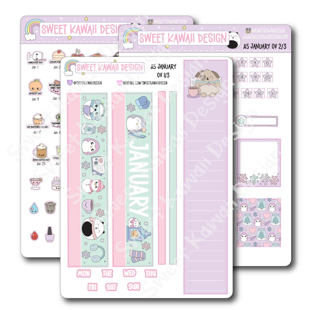 January 2026 Monthly Overview Stickers - A5