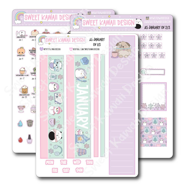 January 2026 Monthly Overview Stickers - A5