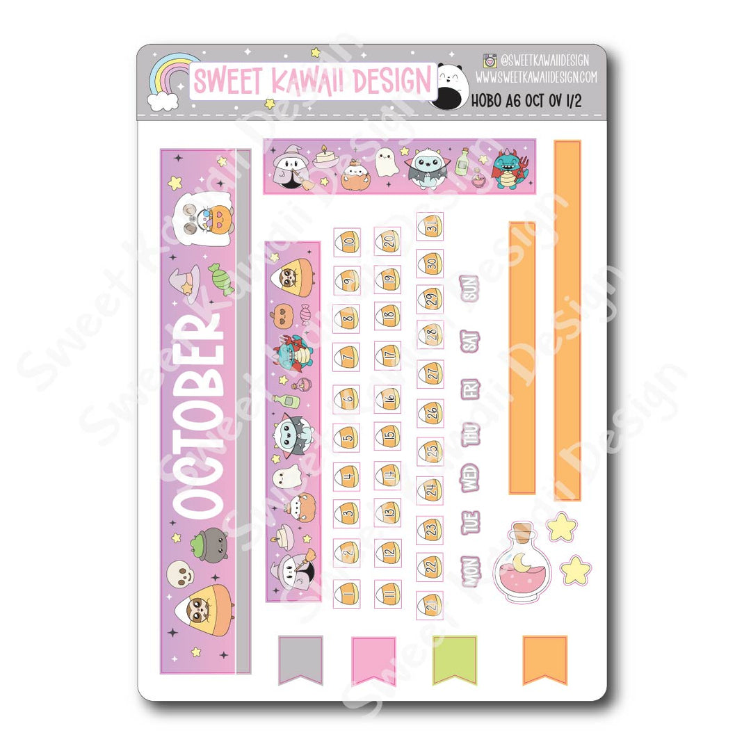 October 2025 Monthly Overview Stickers - Hobo A6