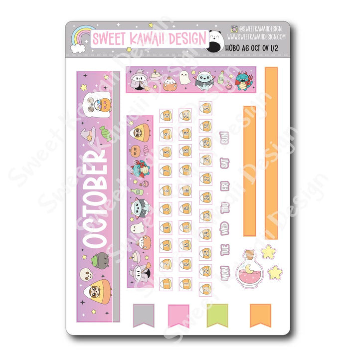 October 2025 Monthly Overview Stickers - Hobo A6