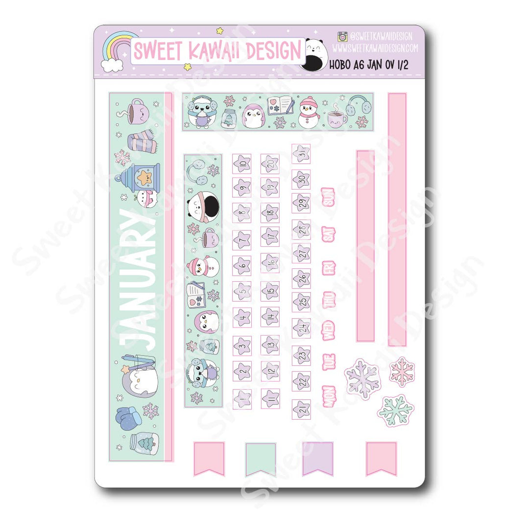 January 2026 Monthly Overview Stickers - Hobo A6
