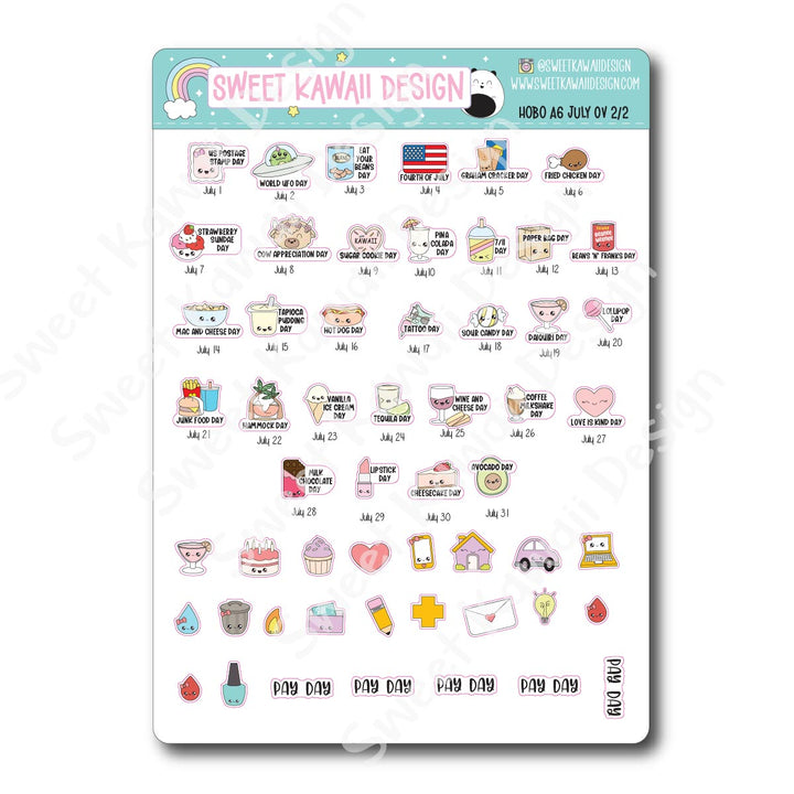July 2025 Monthly Overview Stickers - Hobo A6