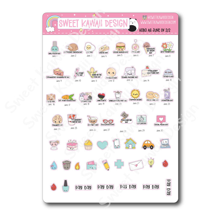 June 2025 Monthly Overview Stickers - Hobo A6