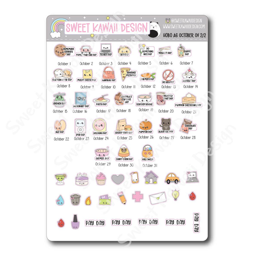October 2025 Monthly Overview Stickers - Hobo A6