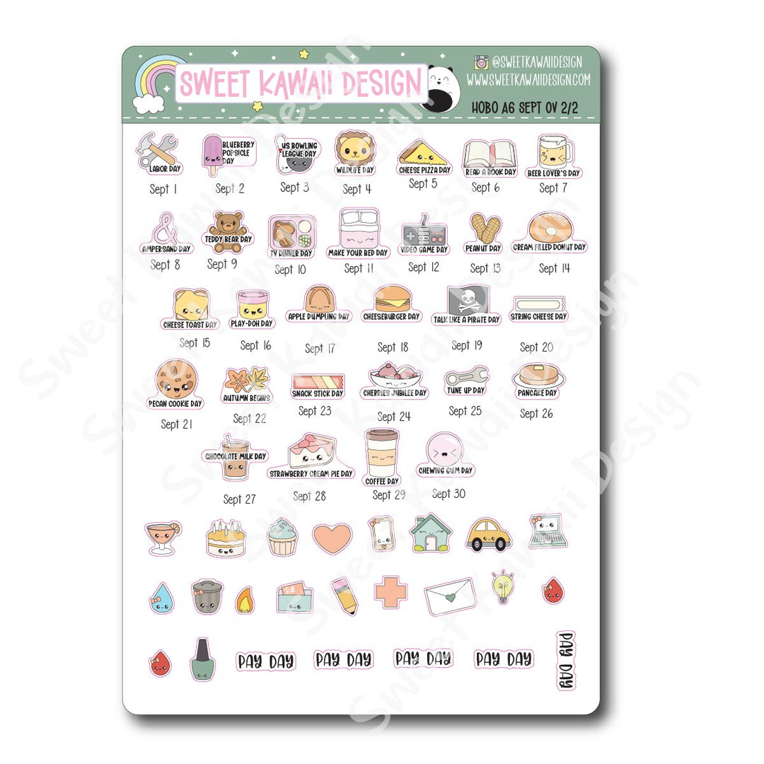 September 2025 Monthly Overview Stickers - Hobo A6
