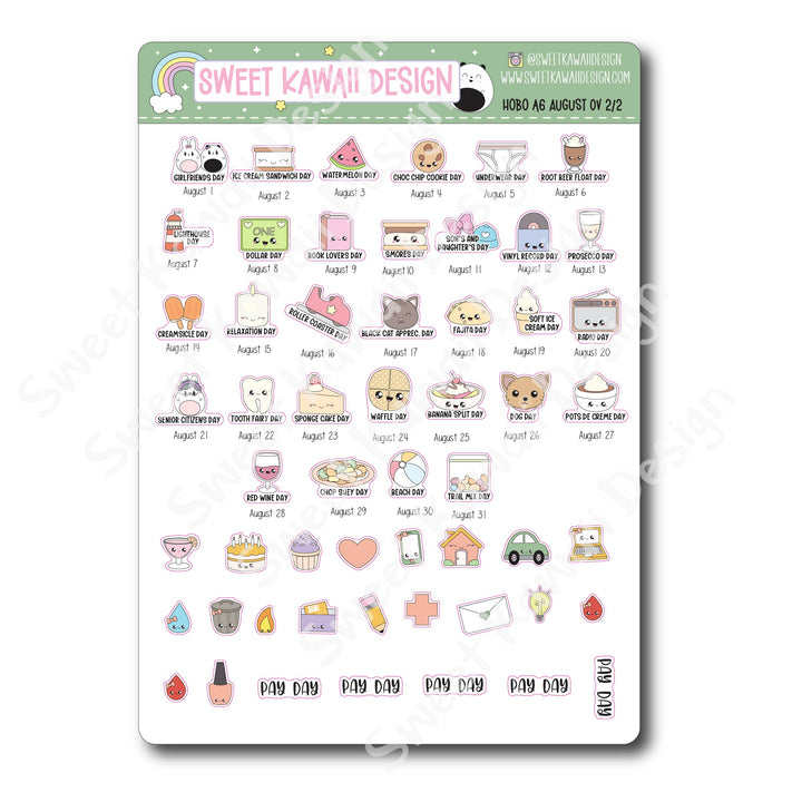 August 2026 Monthly Overview Stickers - Hobo A6