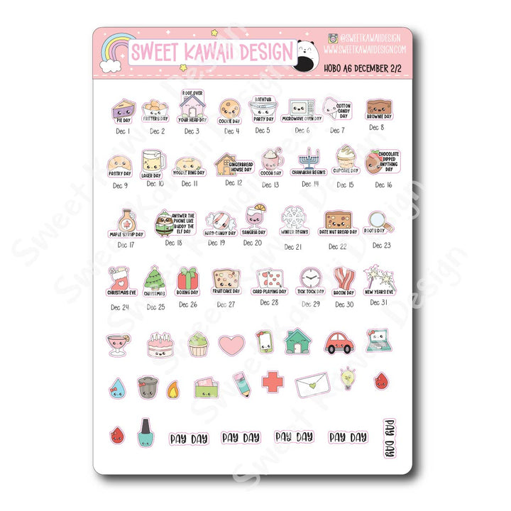 December 2025 Monthly Overview Stickers - Hobo A6