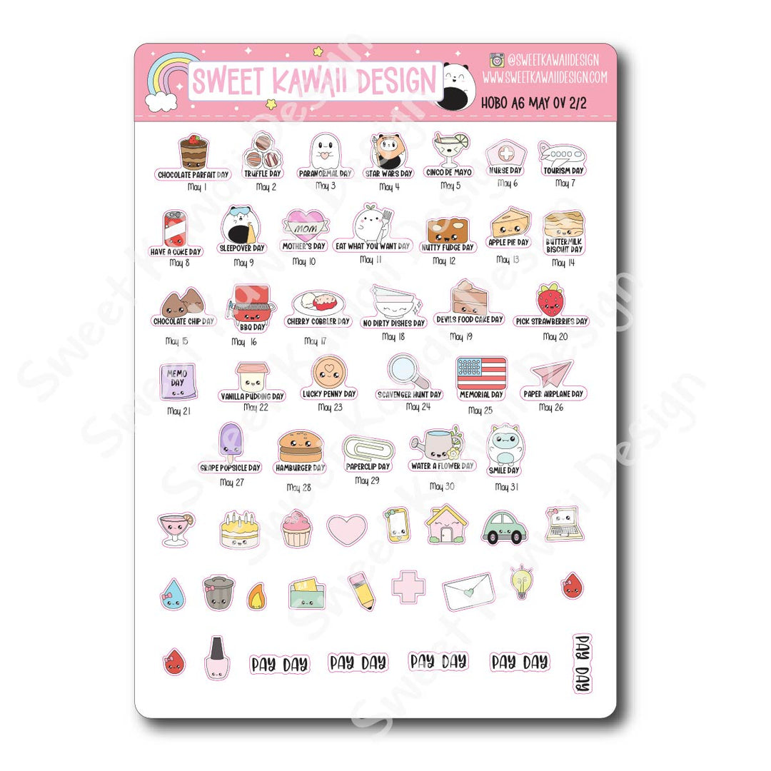 May 2026 Monthly Overview Stickers - Hobo A6