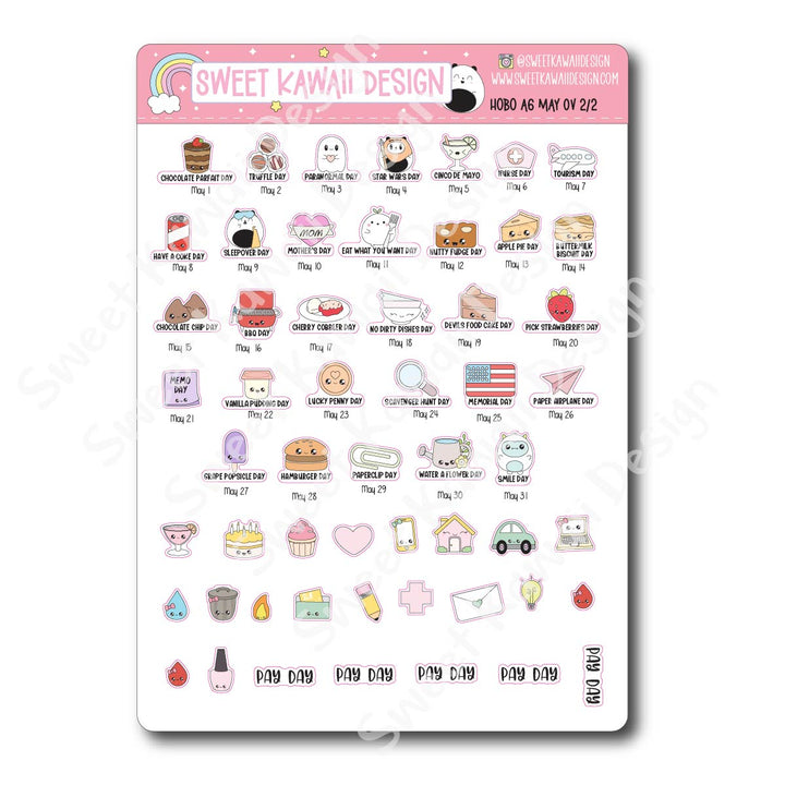 May 2026 Monthly Overview Stickers - Hobo A6