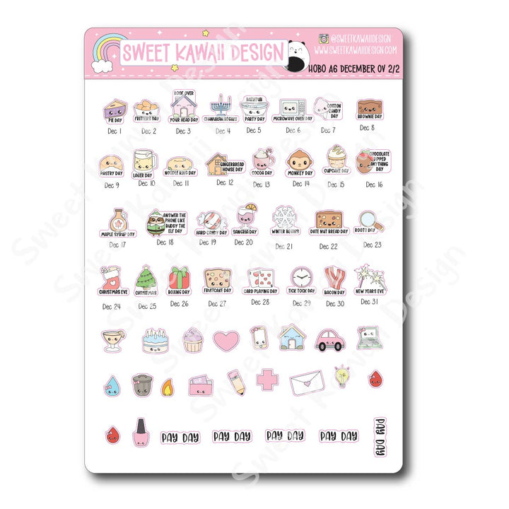 December 2026 Monthly Overview Stickers - Hobo A6
