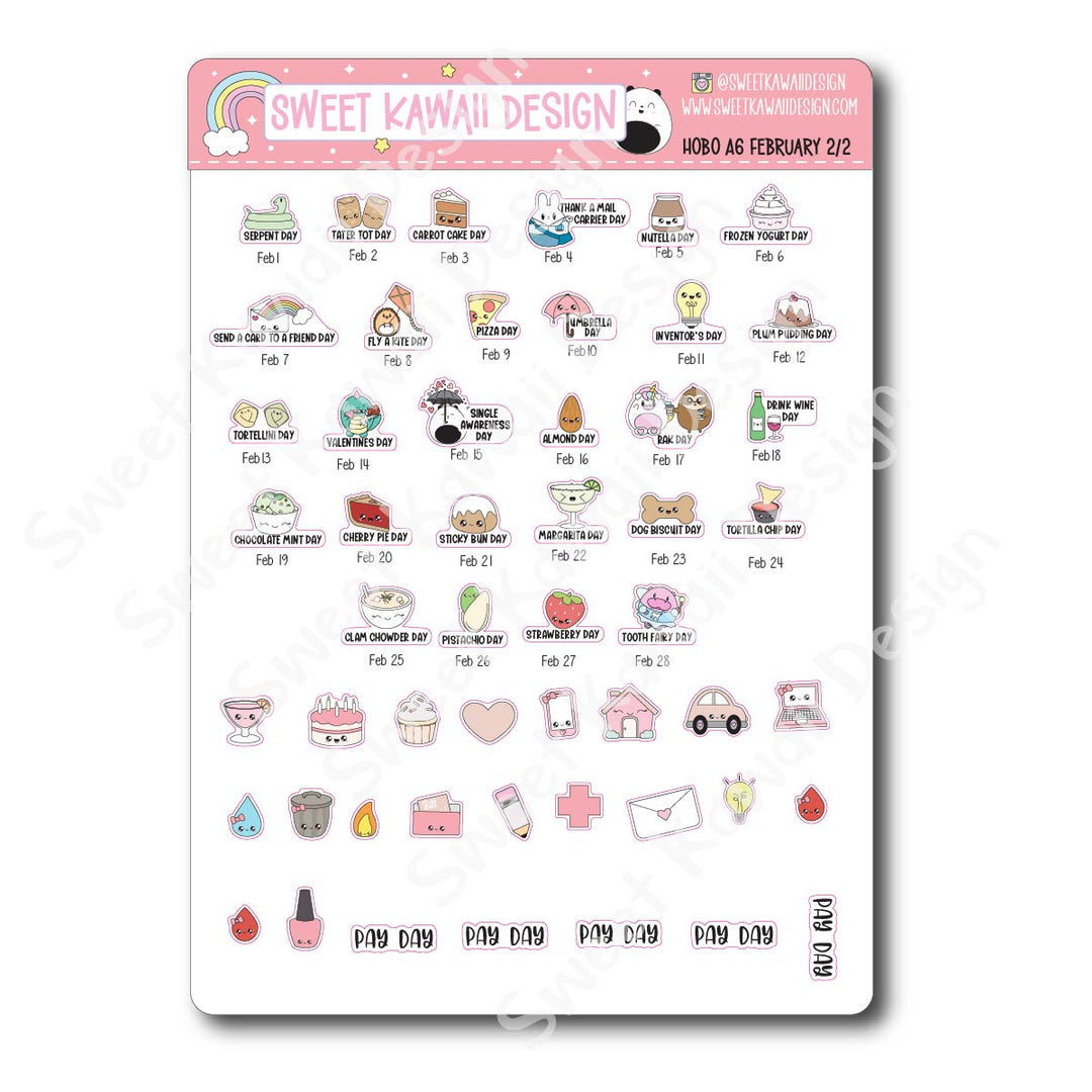 February 2026 Monthly Overview Stickers - Hobo A6