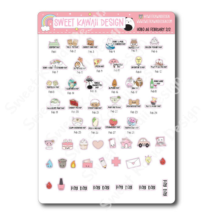 February 2026 Monthly Overview Stickers - Hobo A6