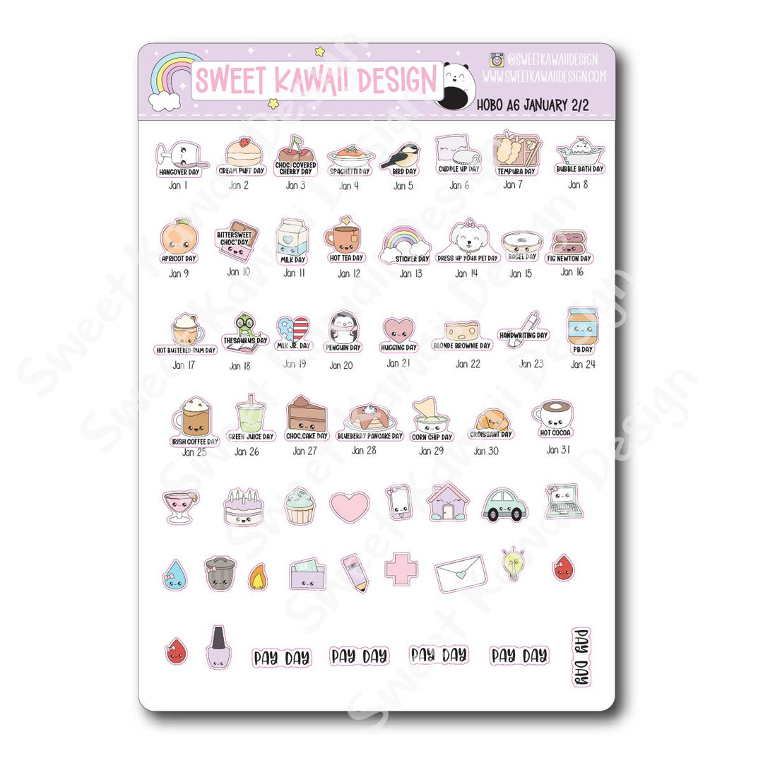 January 2026 Monthly Overview Stickers - Hobo A6