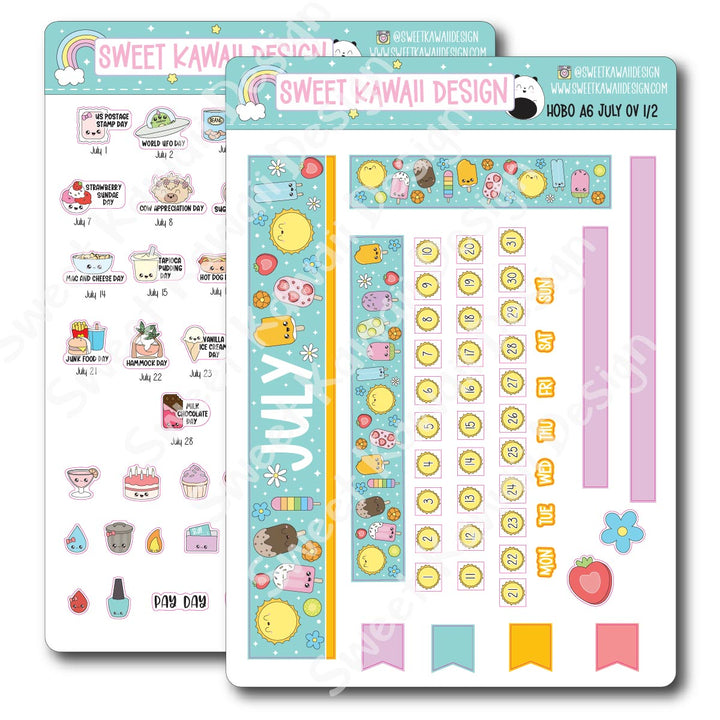 July 2025 Monthly Overview Stickers - Hobo A6