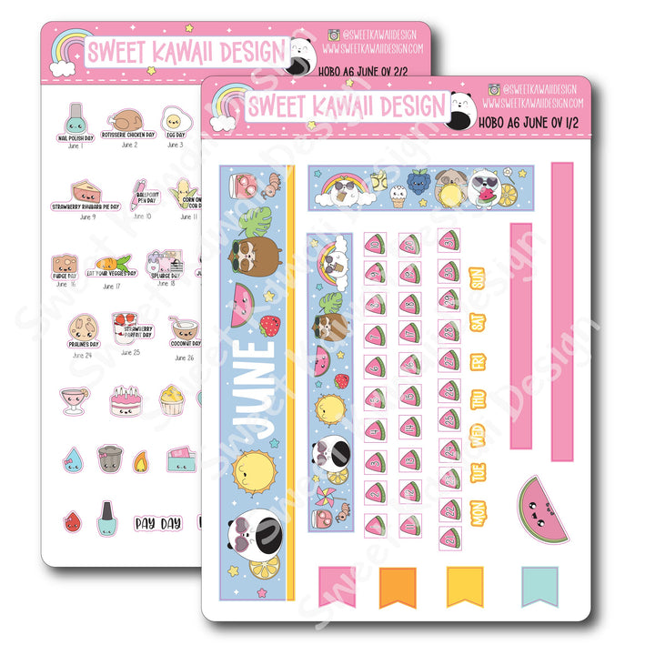 June 2025 Monthly Overview Stickers - Hobo A6