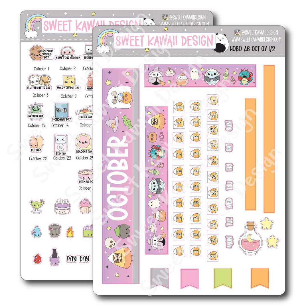October 2025 Monthly Overview Stickers - Hobo A6