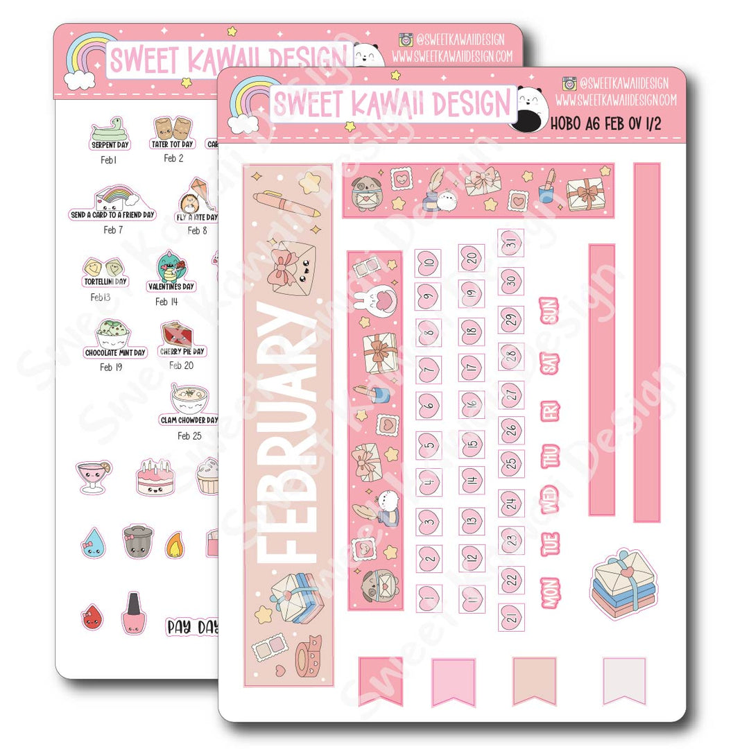 February 2026 Monthly Overview Stickers - Hobo A6
