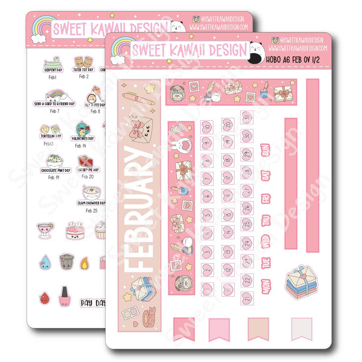 February 2026 Monthly Overview Stickers - Hobo A6