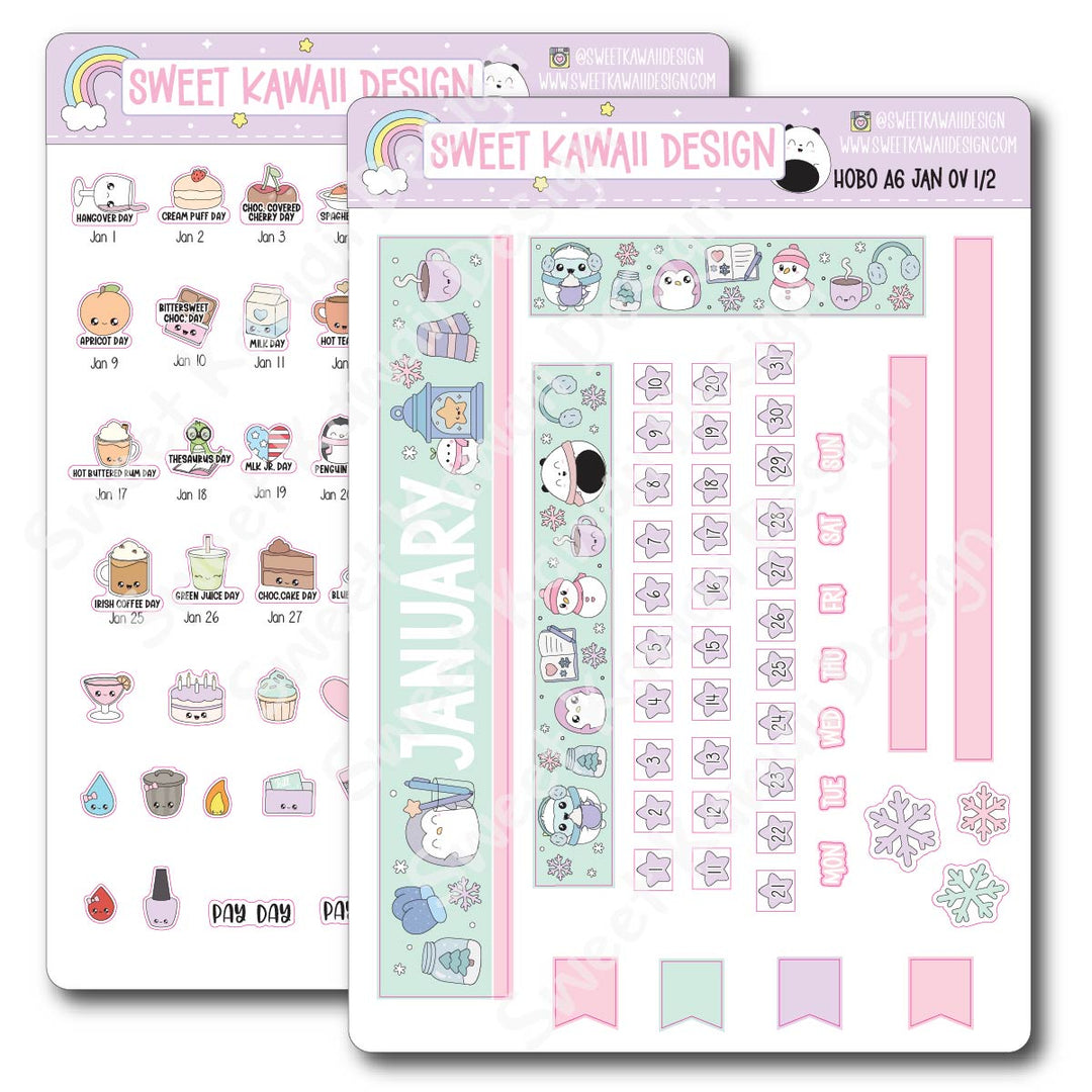January 2026 Monthly Overview Stickers - Hobo A6
