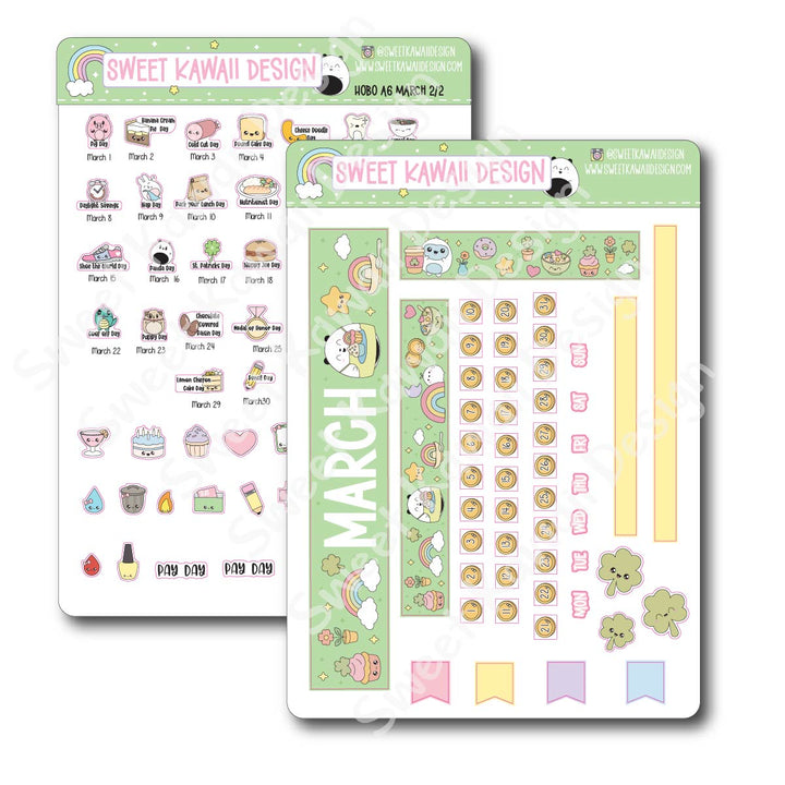 March 2026 Monthly Overview Stickers - Hobo A6