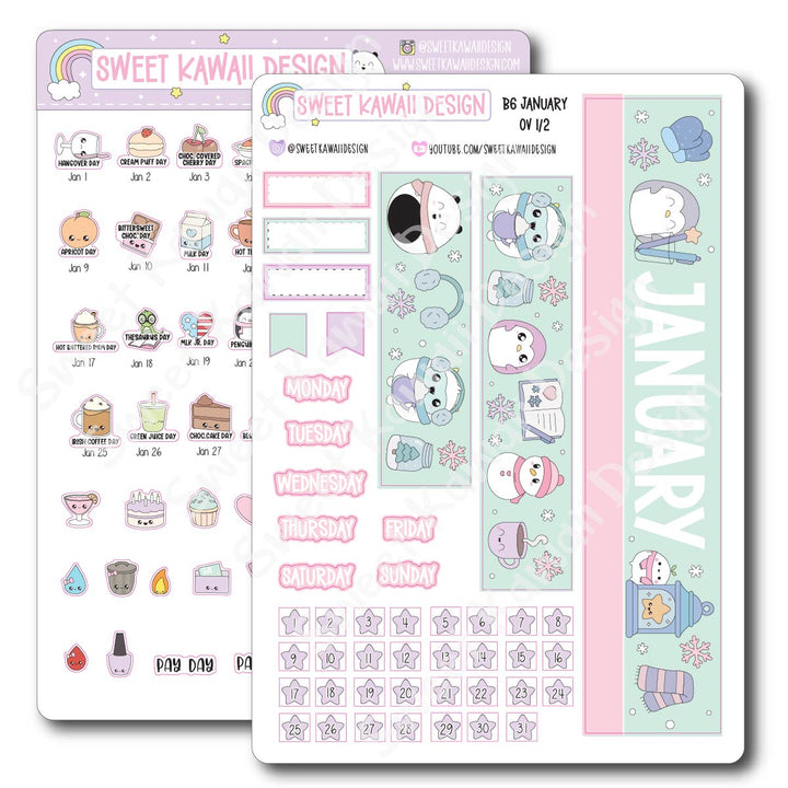January 2026 Monthly Overview Stickers - B6 (Aura Estelle/Annie Plans)