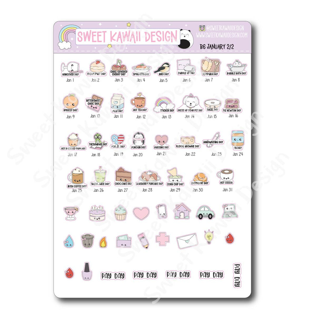 January 2026 Monthly Overview Stickers - B6 (Aura Estelle/Annie Plans)