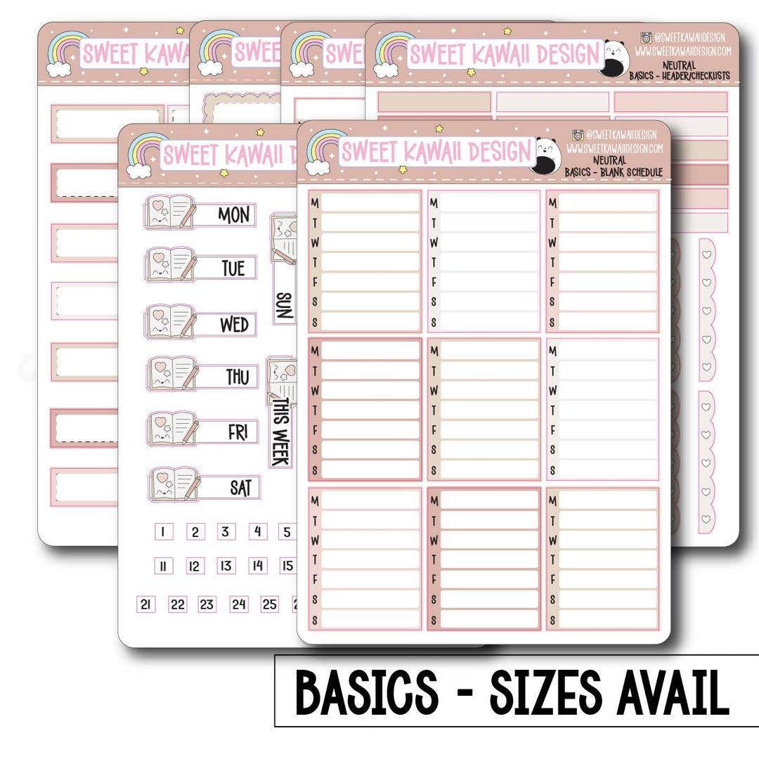 Basics - NEUTRAL Functional Stickers - Size options available