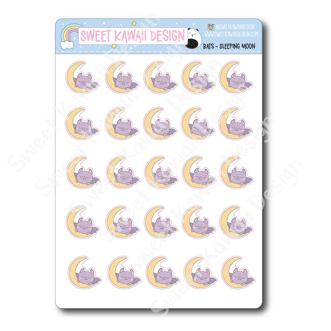 Kawaii Bat Stickers  - Sleeping Moon