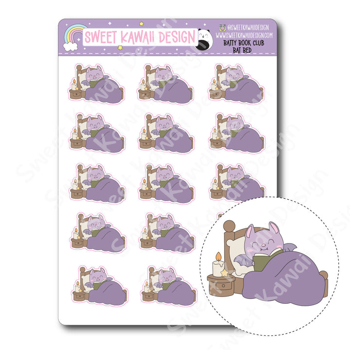 Kawaii Batty Book Club Stickers - Bat Bed