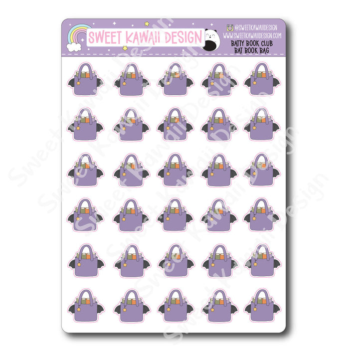 Kawaii Batty Book Club Stickers - Book Bag