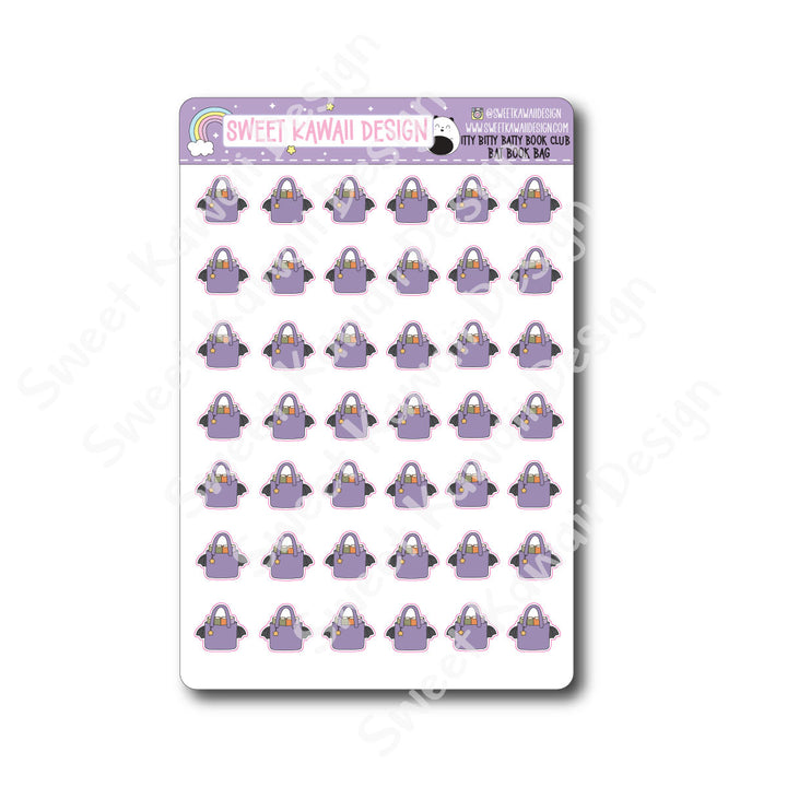 Kawaii Batty Book Club Stickers - Book Bag