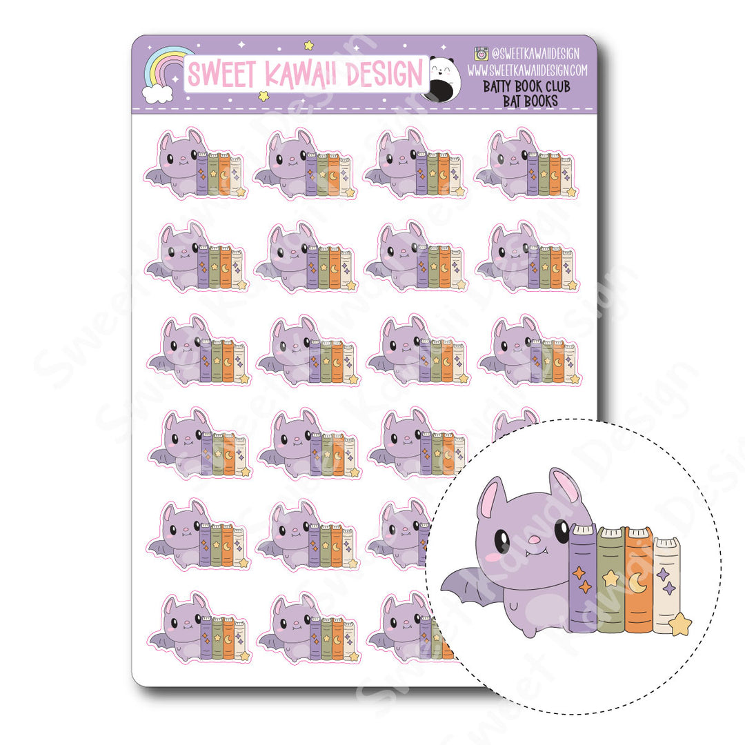 Kawaii Batty Book Club Stickers - Bat Books