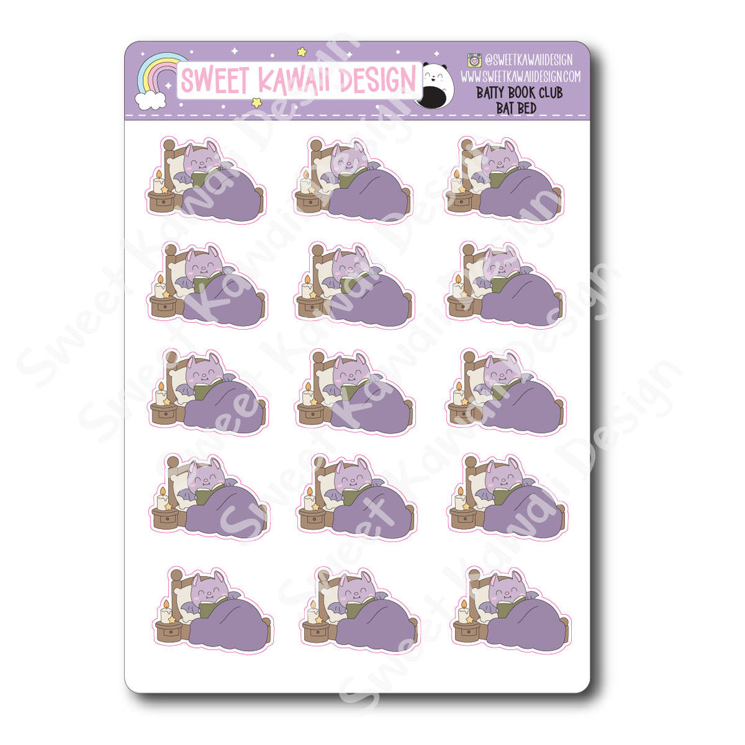 Kawaii Batty Book Club Stickers - Bat Bed