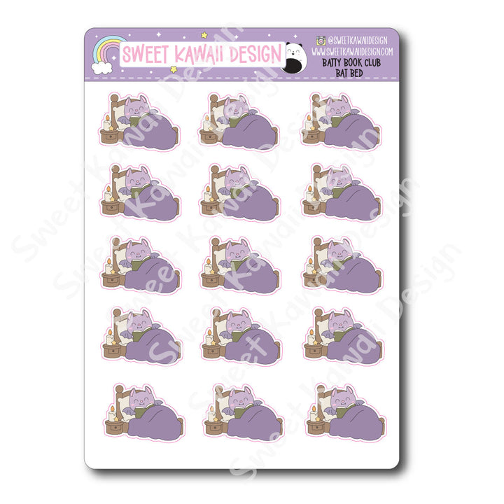 Kawaii Batty Book Club Stickers - Bat Bed