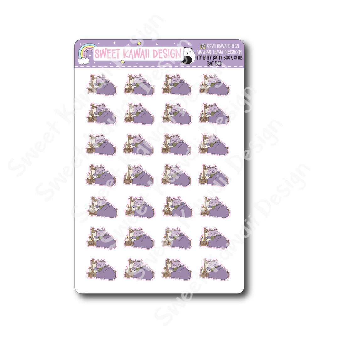 Kawaii Batty Book Club Stickers - Bat Bed