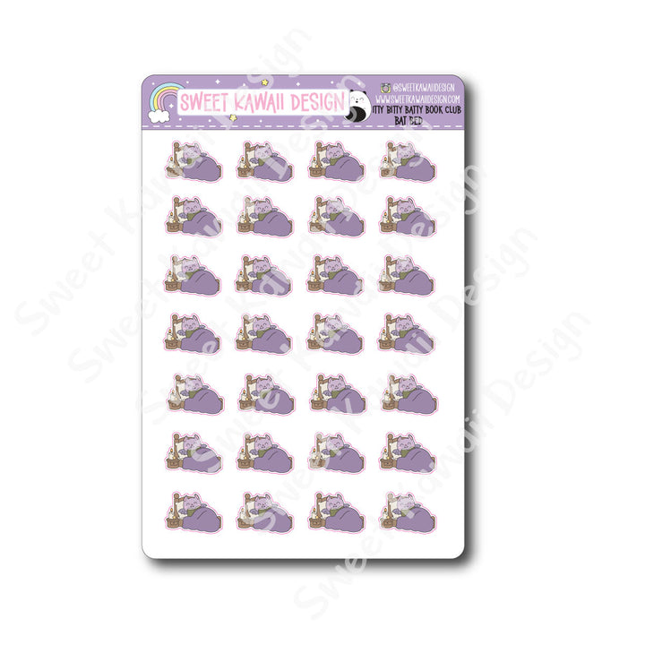 Kawaii Batty Book Club Stickers - Bat Bed