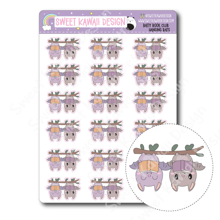 Kawaii Batty Book Club Stickers - Hanging Bats