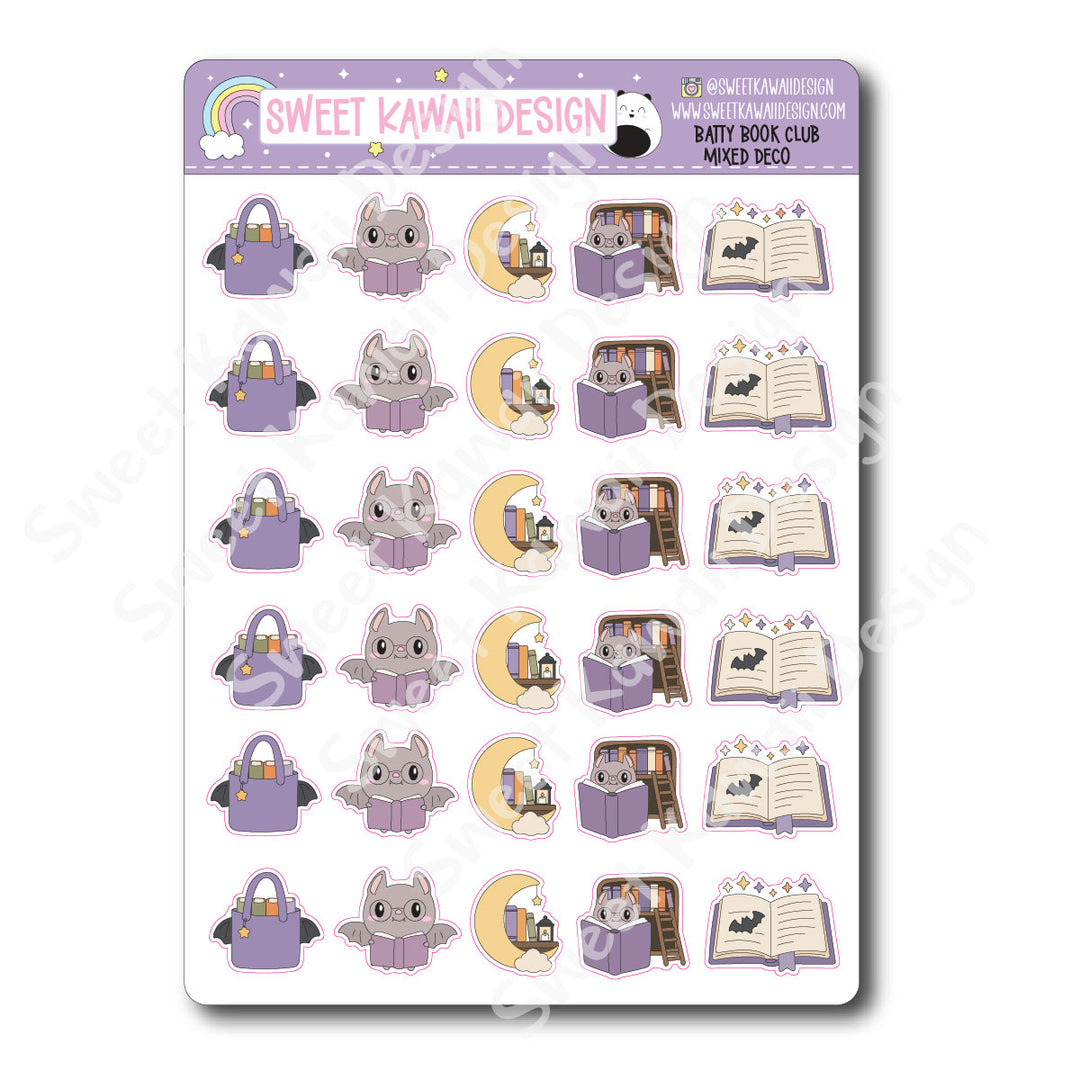 Kawaii Batty Book Club Stickers - Mixed Deco