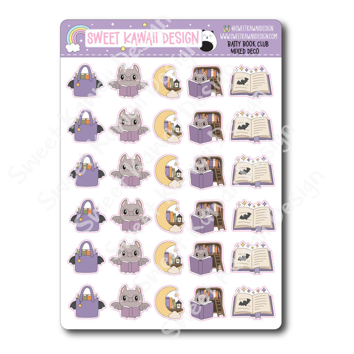 Kawaii Batty Book Club Stickers - Mixed Deco