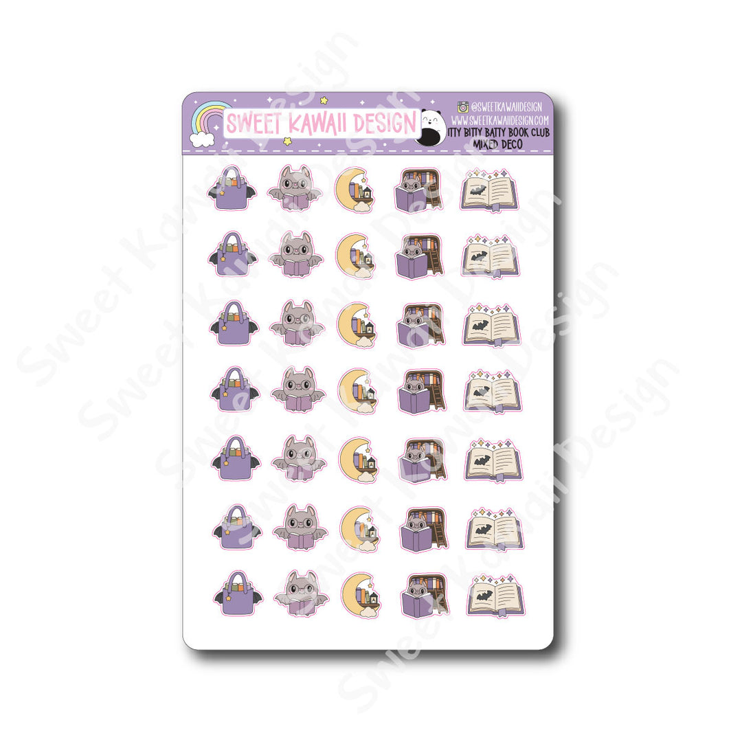 Kawaii Batty Book Club Stickers - Mixed Deco