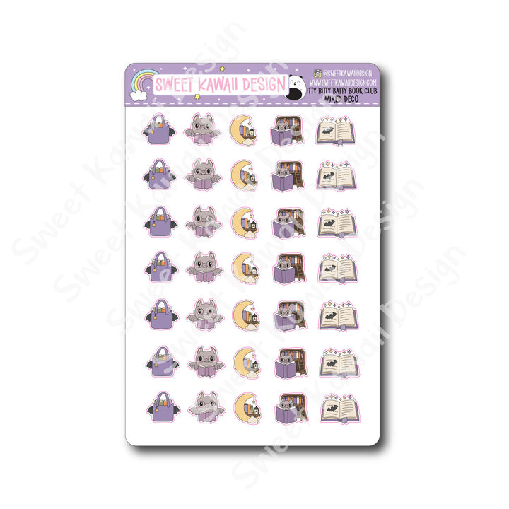 Kawaii Batty Book Club Stickers - Mixed Deco