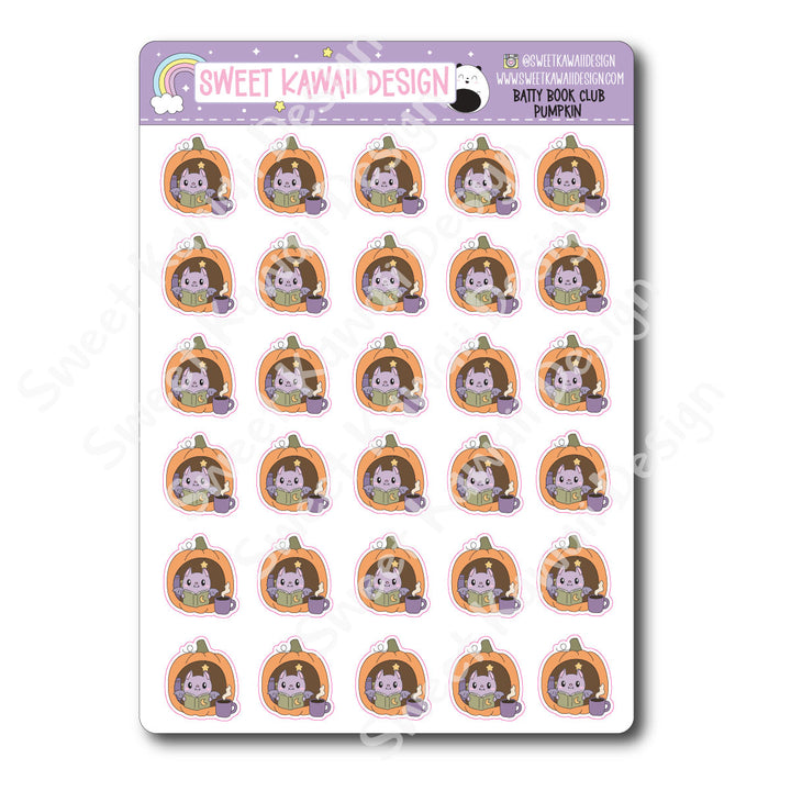 Kawaii Batty Book Club Stickers - Pumpkin