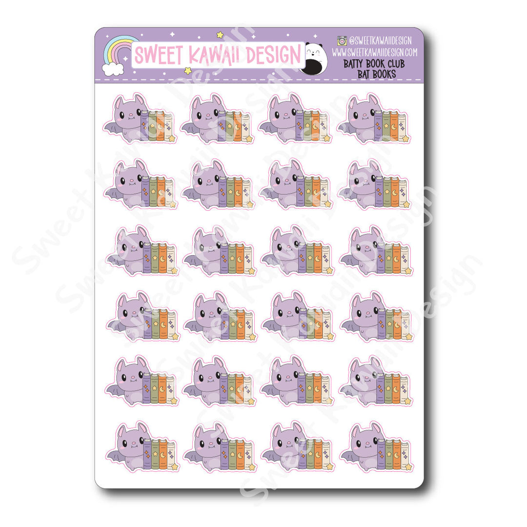 Kawaii Batty Book Club Stickers - Bat Books