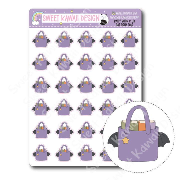 Kawaii Batty Book Club Stickers - Book Bag