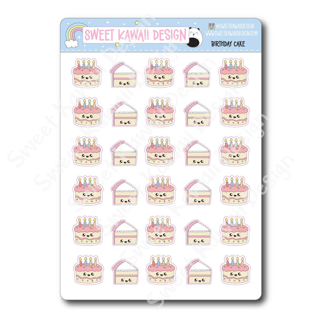 Kawaii Birthday Cake Stickers