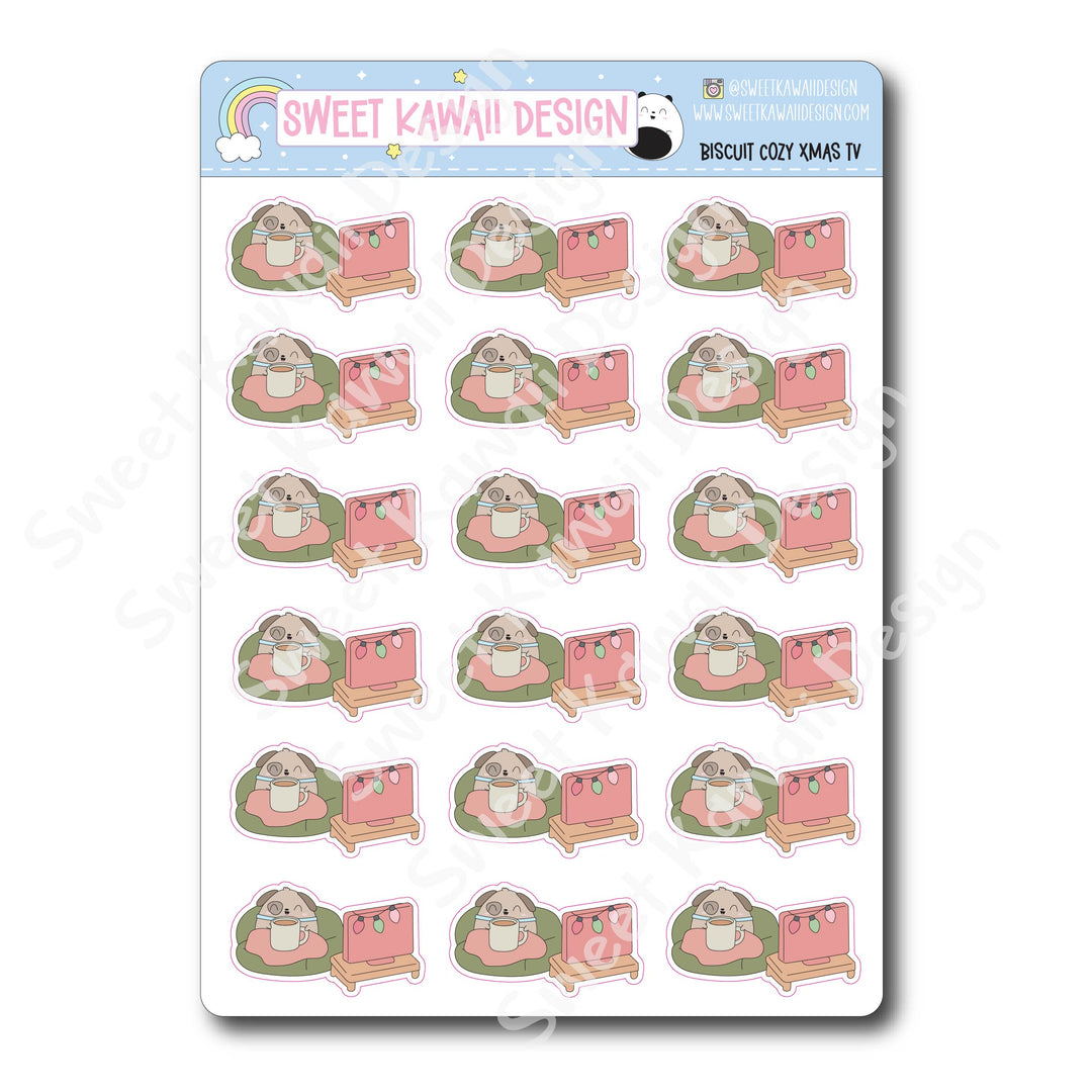 Kawaii Biscuit Stickers - Cozy Christmas TV